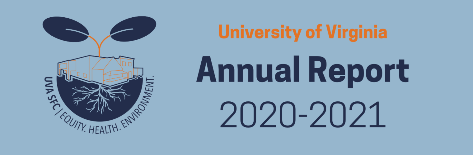 The cover page of the Sustainable Food Collaborative's 2020-2021 Annual Report, with the SFC's logo in navy and orange to the left and the title to the right.  